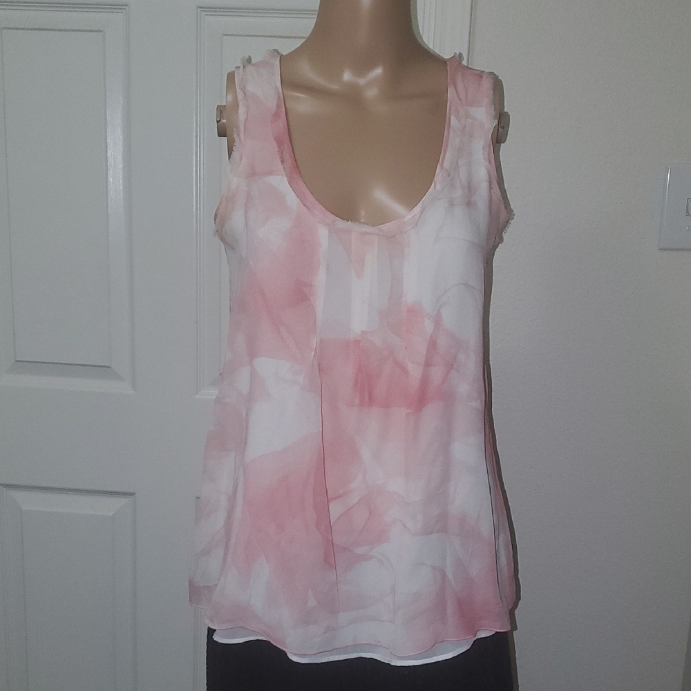 Banana Republic xs artsy Pink and White Relaxed Sleeveless layered Tank Top
